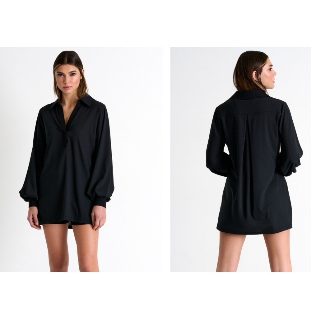 SHAN 100% Silk Blouse Black Made in Canada‎ Drawstring Neckline, Small
